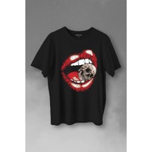 Kendim Seçtim Skull Kuru Kafa Wampir Dudak Kadın Dudağı Baskılı Tişört  T-Shirt
