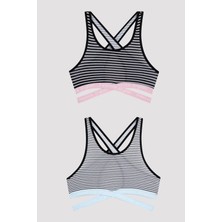 Çok Renkli Kız Çocuk Çizgili Sloganlı Spor Bralet
