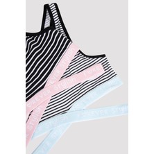 Çok Renkli Kız Çocuk Çizgili Sloganlı Spor Bralet
