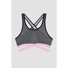 Çok Renkli Kız Çocuk Çizgili Sloganlı Spor Bralet