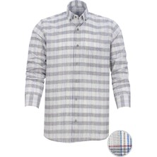 Varetta Erkek Bulut Gri Kareli Uzun Kol Klasik Kesim Yaka Düğmeli Gömlek