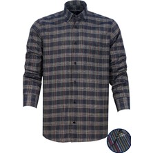 Varetta Erkek Lacivert Kareli Uzun Kol Klasik Kesim Yaka Düğmeli Gömlek