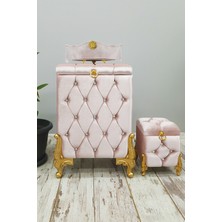 Bonny Home Kapitone Mdf Pudra Renk 3'lü Çamaşır Sepeti Kirli Sepeti Banyo Seti