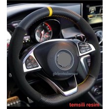 Gürler Oto Kılıf ve Aksesuar Opel Vectra D Kasa Uyumlu Alkantara-Karbon Dikmeli Direksiyon Kılıfı Sarı Yüzüklü