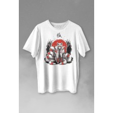 Kendim Seçtim Kitsune Japon Tilkisi Japanese Baskılı Tişört  T-Shirt Beyaz