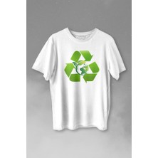 Kendim Seçtim Geri Dönüşüm Temiz Yeşil Çevre Duyarlılığı Baskılı Tişört  T-Shirt Beyaz