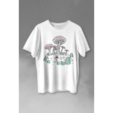 Kendim Seçtim Mashroom Forrest Mantar Orman Outdoor Retro Baskılı Tişört  T-Shirt Beyaz