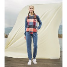 Doreanse Kadın Çok Renkli Kareli Düğmeli Ev Giyim-Pijama Takımı 4123