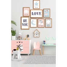 Hyl 8 Parça Çocuk Odası Suluboya Tarzında Ahşap Çerçeve Görünümlü Uv Baskı Mdf Tablo Seti