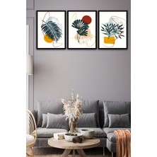 Hyl 3 Parça Botanic Tarzda Sanatsal Siyah Çerçeve Görünümlü Uv Baskı Mdf Tablo Seti