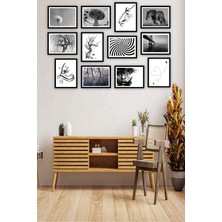 Hyl 12 Parça Siyah Beyaz Sanatsal  Çerçeve Görünümlü  Tablo Seti