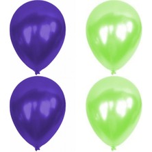 Hknys 15 Adet Metalik Balon  Açık  Yeşil - Mor   - Helyum Gazı Uyumludur.-Açılış Balonları