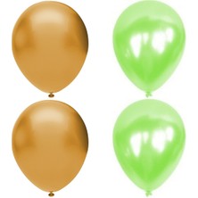 Hknys 25 Adet Açık Yeşil  Altın(Gold)Metalik Balon Helyum Gazı Uyumludur.-Açılış Balonları