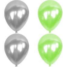Hknys 50 Adet Açık Yeşil Gümüş Metalik Balon  5 Metre Balon Zinciri Hediyemizdir