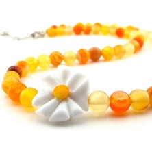 Solfera Papatya Sarı Turuncu Akik Doğal Taş Kadın Kolye Q0604