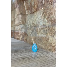 Erer Gümüş Gümüş Damla Mavi Taşlı Bayan Kolye