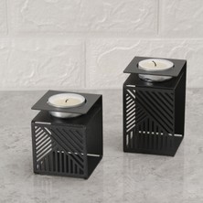 Vinyet Mumluk Ferforje Desen Dekoratif Lüx 2'li Küp Metal Mumluk