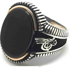 Erer Gümüş Siyah Taşlı Gümüş Erkek Yüzük EL21U4