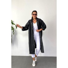 Eleven Markets Kadın Erkek Yağmurluk Kapüşonlu Çıtçıtlı Eva Siyah Yağmurluk M21MRC881R03