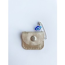 Bebek Cevşen Dualı Kolye Muska Hakiki Deri El Yapımı Altın Renk Mavi Boncuk