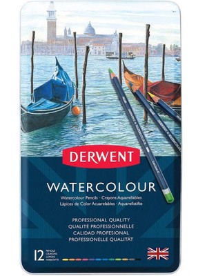 Derwent Watercolour Pencil 12'li Teneke Kutu (Sulu Boya Kalemi)