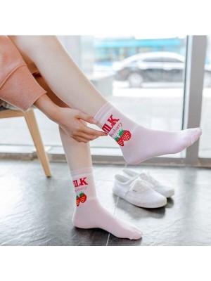 Meguca Socks Kadın Renkli Milk Yazılı Kolej Çorap Seti 5 Çift