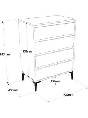 Robin Home Artemis Şifonyer 4 Çekmeceli 98CM Keçe-Antrasit Gri