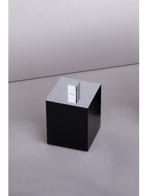 System Banyo Aksesuarları Tezgah Üstü Mat Siyah|Krom Pamukluk 80x80Mm