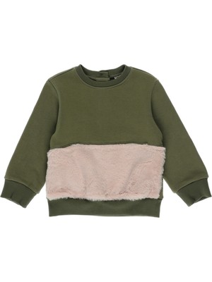 Panço Kız Bebek Peluş Kürk Detaylı Sweatshirt