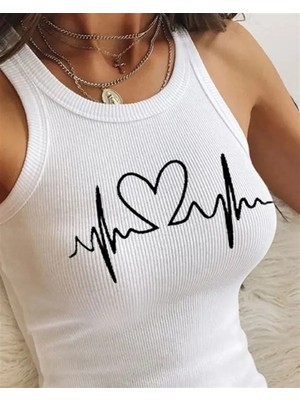 Ritim Kalp Baskılı Sıfır Kol Kaşkorse Elbise