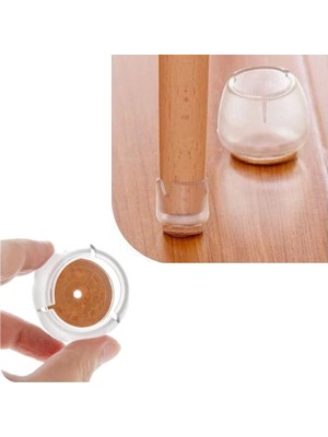 Adem Koç Plastik Sandalye Pabucu 4 Adet Şeffaf, Masa Sandalye Zemin Koruyucu 17 mm - 21 mm