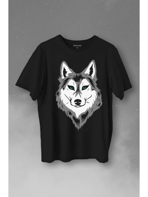 Kendim Seçtim Kurt Kafası Wolf Head Bozkurt Yeşil Gözlü Baskılı Tişört  T-Shirt