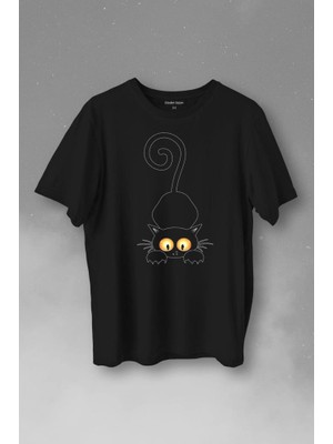 Kendim Seçtim Küçük Sevimli Yavru Siyah Kedi Düşünceli Hayvan Baskılı Tişört  T-Shirt