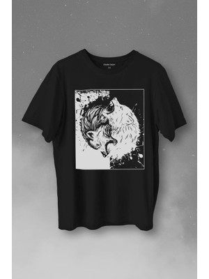 Kendim Seçtim Siyah Beyaz Ying Yang Iyilik Kötülük Asil Kurt Bozkurt Baskılı Tişört  T-Shirt