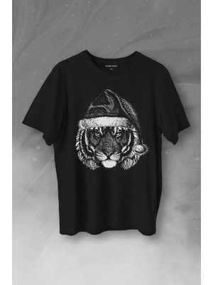 Kendim Seçtim Tiger Wild Cat Kaplan Fesli Noel Yılbaşı Christmas Baskılı Tişört  T-Shirt