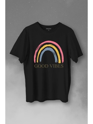 Kendim Seçtim Good Vibes Gökkuşağı Rainbow Cisniyet Eşitlik Özgürlüğü Baskılı Tişört  T-Shirt