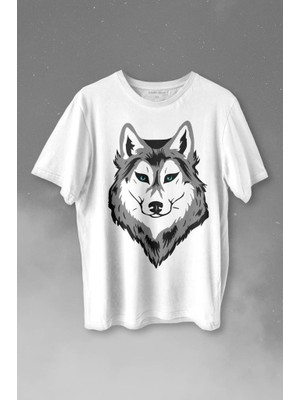 Kendim Seçtim Kurt Kafası Wolf Head Bozkurt Yeşil Gözlü Baskılı Tişört  T-Shirt Beyaz