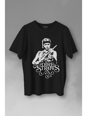 Kendim Seçtim Dire Straits David Mark Knopfler Rock Music Guitar Baskılı Tişört Unisex T-Shirt