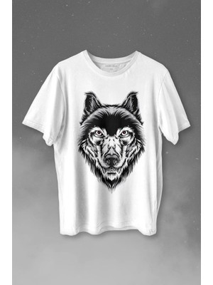Kendim Seçtim Kırmızı Gözlü Vahşi Kurt Kafası Wolf Head Bozkurt Baskılı Tişört Unisex T-Shirt