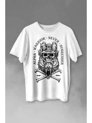 Kendim Seçtim Alpha Warrior Military Savaşçı Kurt Bozkurt Baskılı Tişört  T-Shirt Beyaz