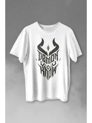 Kendim Seçtim Demon You Know Devil Gothic Grunge Rock Baskılı Tişört  T-Shirt Beyaz