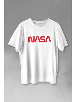 Kendim Seçtim Nasa Wom Logo Ulusal Havacılık ve Uzay Abd Baskılı Tişört  T-Shirt Beyaz