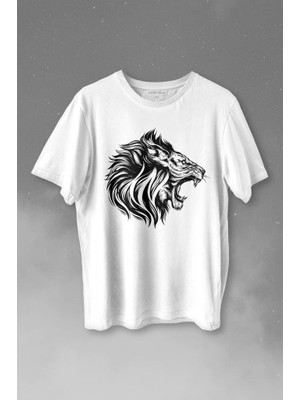 Kendim Seçtim Aslan Lion Head Champion Şampiyon Kral King Galata Baskılı Tişört  T-Shirt Beyaz