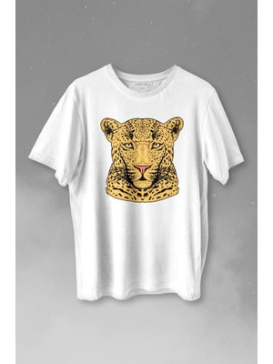 Kendim Seçtim Leopard Face Çıta Lepoar Yüzü Lion Head Baskılı Tişört  T-Shirt Beyaz