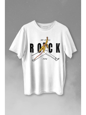 Kendim Seçtim Freddie Mercury We Will Rock You Queen We Are The Champions Baskılı Tişört  T-Shirt Beyaz