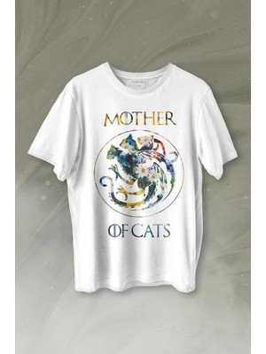 Kendim Seçtim Mother Of Cats Mom Kedi Annesi Hayvansever Veteriner Mommy Baskılı Tişört  T-Shirt Beyaz