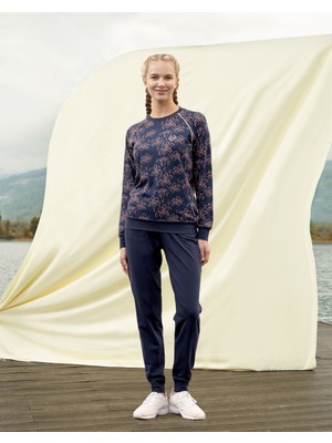 Doreanse Kadın Çiçek Desen Baskılı Uzun Kol T-Shirt Pijama Takımı 4063