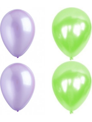 Hknys 20 Adet Metalik Balon  Açık  Yeşil - Lila   - Helyum Gazı Uyumludur.-Açılış Balonları