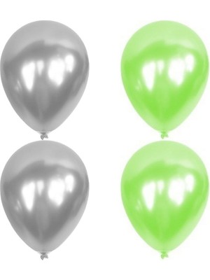 Hknys 40 Adet Açık Yeşil Gümüş Metalik Balon Helyum Gazı Uyumludur.-Açılış Balonları