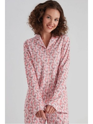Eros 31510 Kadın Uzun Kollu Gömlek Pijama Takım-Pembe